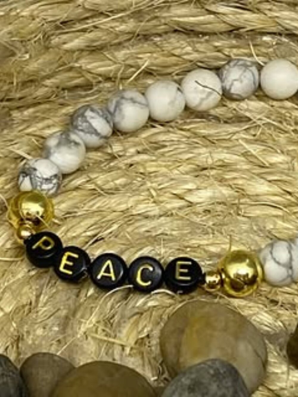 18K Gold Hematite Focal Bead* Peace * White Howlite